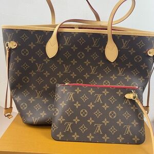 Louis Vuitton Monogram Tote with Matching Pouch - Brown, Tan & Red